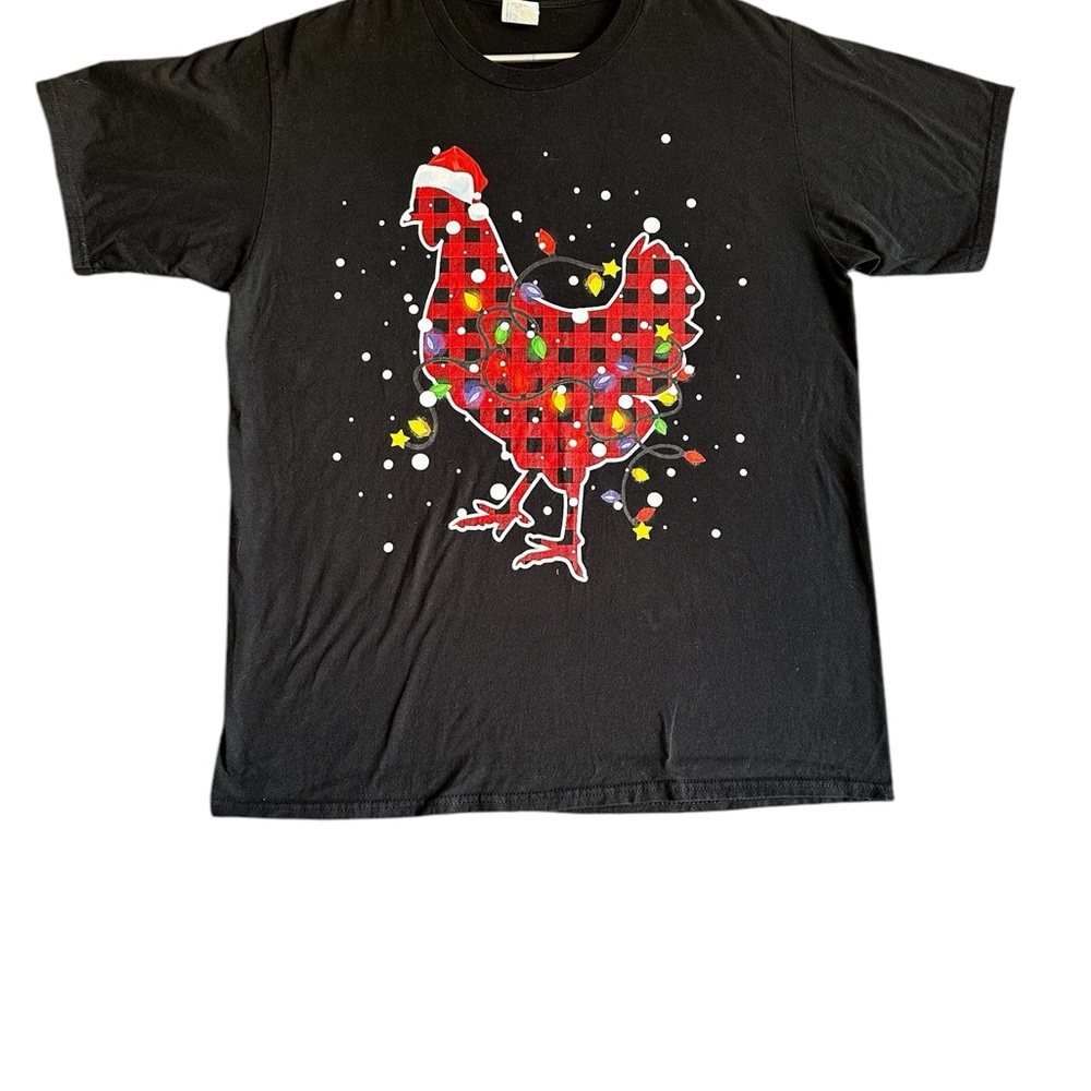 PORT & CO. ADULT UNISEX CHICKEN CHRISTMAS SHORT SLEEVE T-SHIRT SZ L